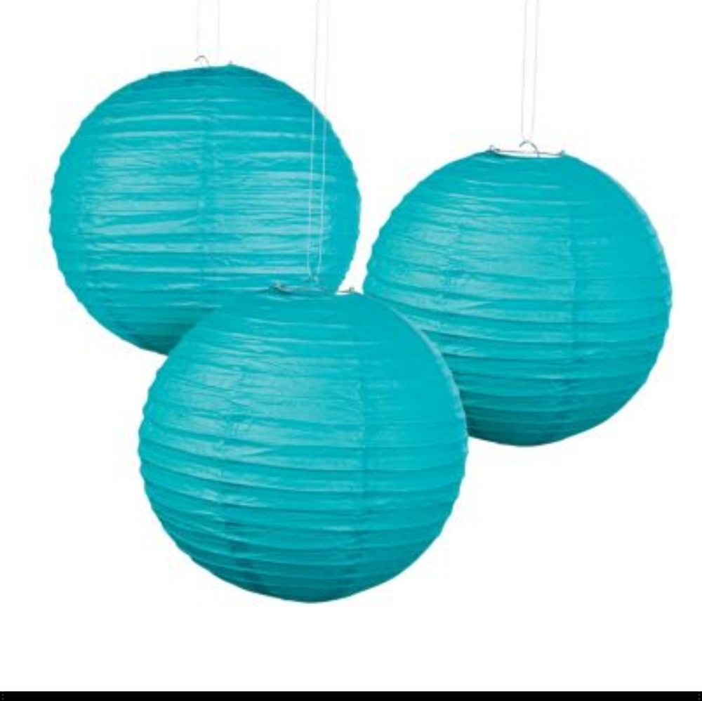 Pottery Barn Turquoise Round Paper Lanterns Set of Ten